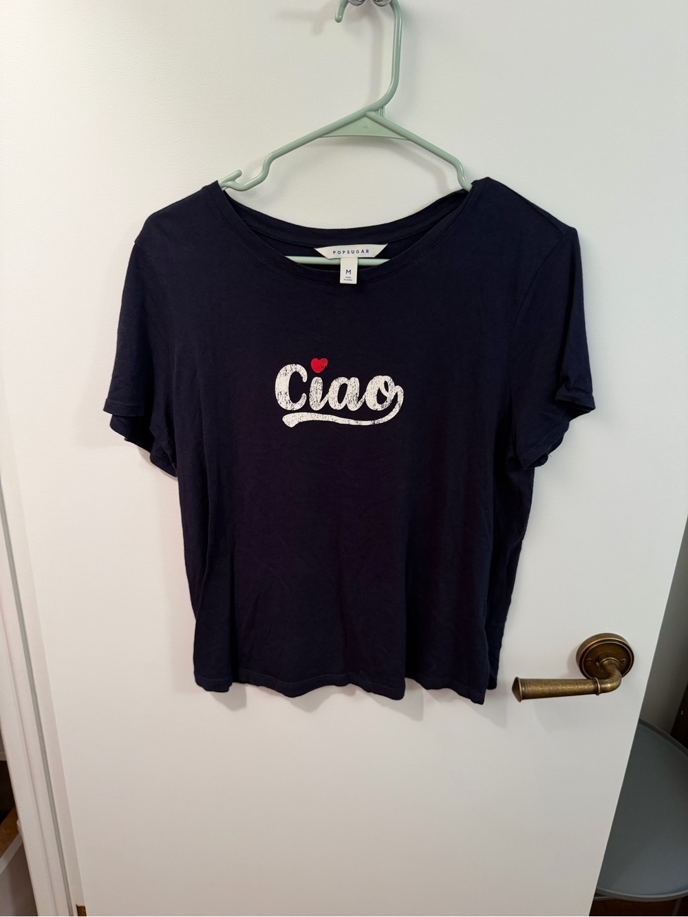 POPSUGAR Navy Tee with White 'Ciao' Script and Red Heart